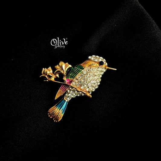 Gold Hummingbird Brooch