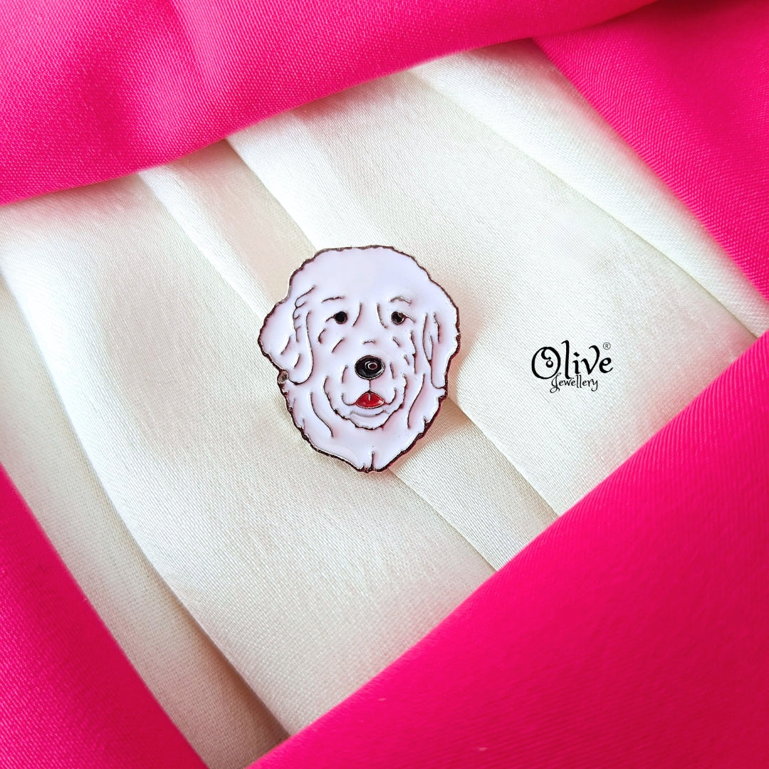 White Dog Brooch