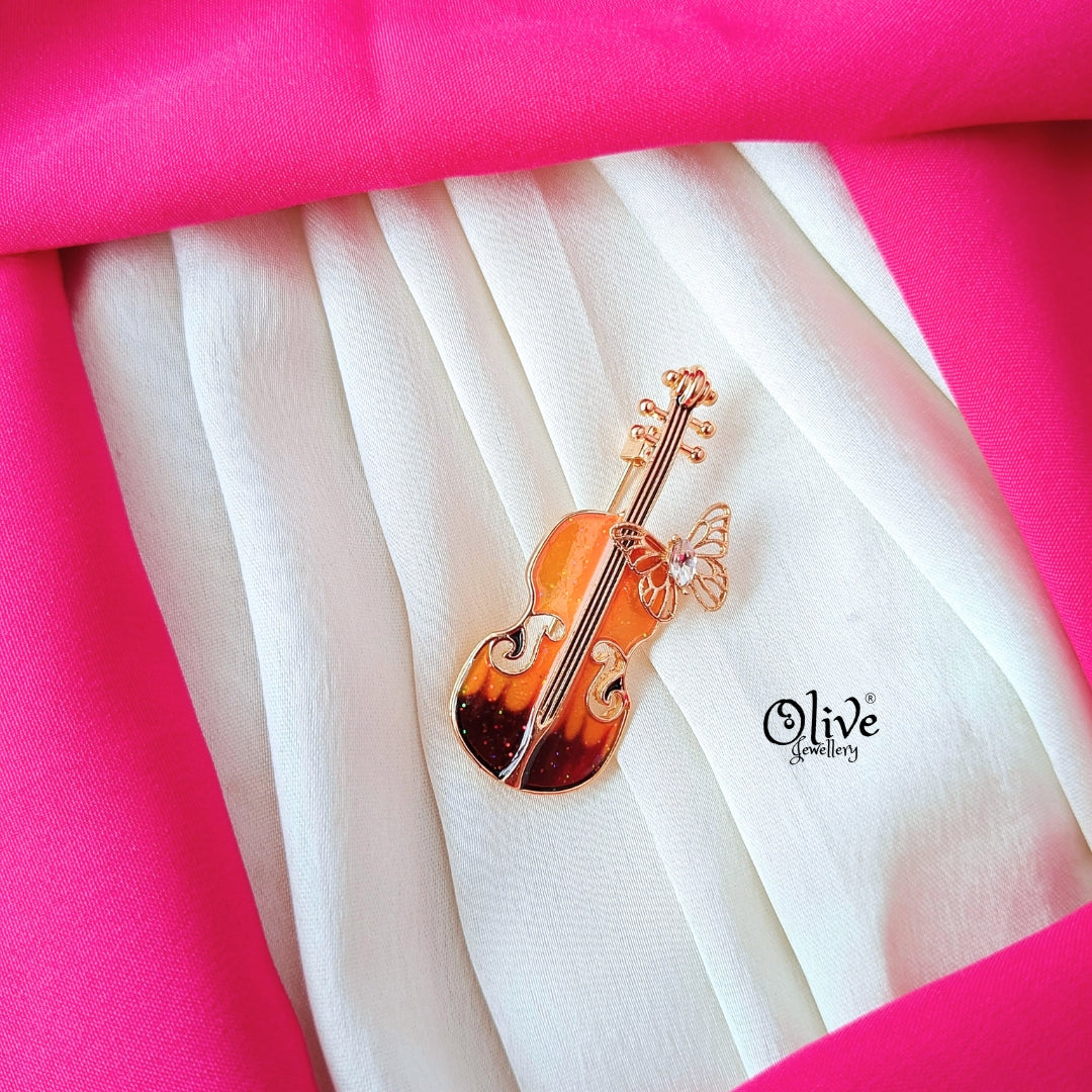 Gold Violin Brooch