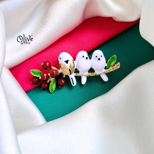 Three White Birds Brooch
