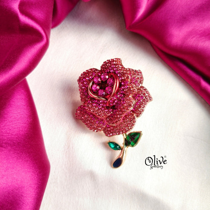 Pink Rose Flower Brooch