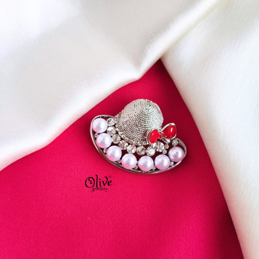 Pearl Hat Brooch -Silver Shade