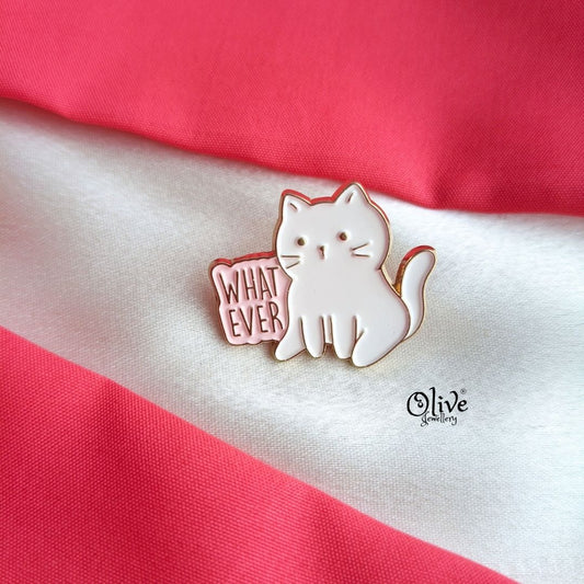 What Ever White Cat-Brooch