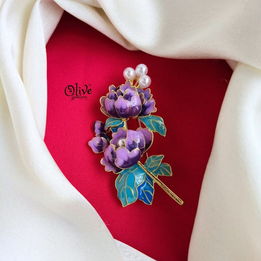 Lavender Peony Flower Brooch