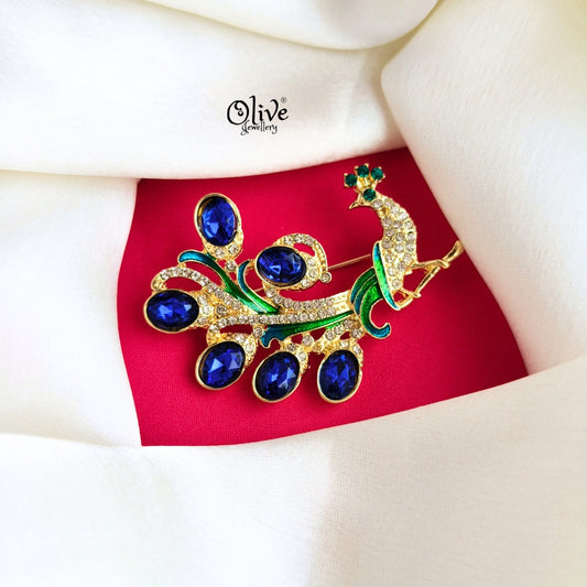 Blue Peacock Brooch
