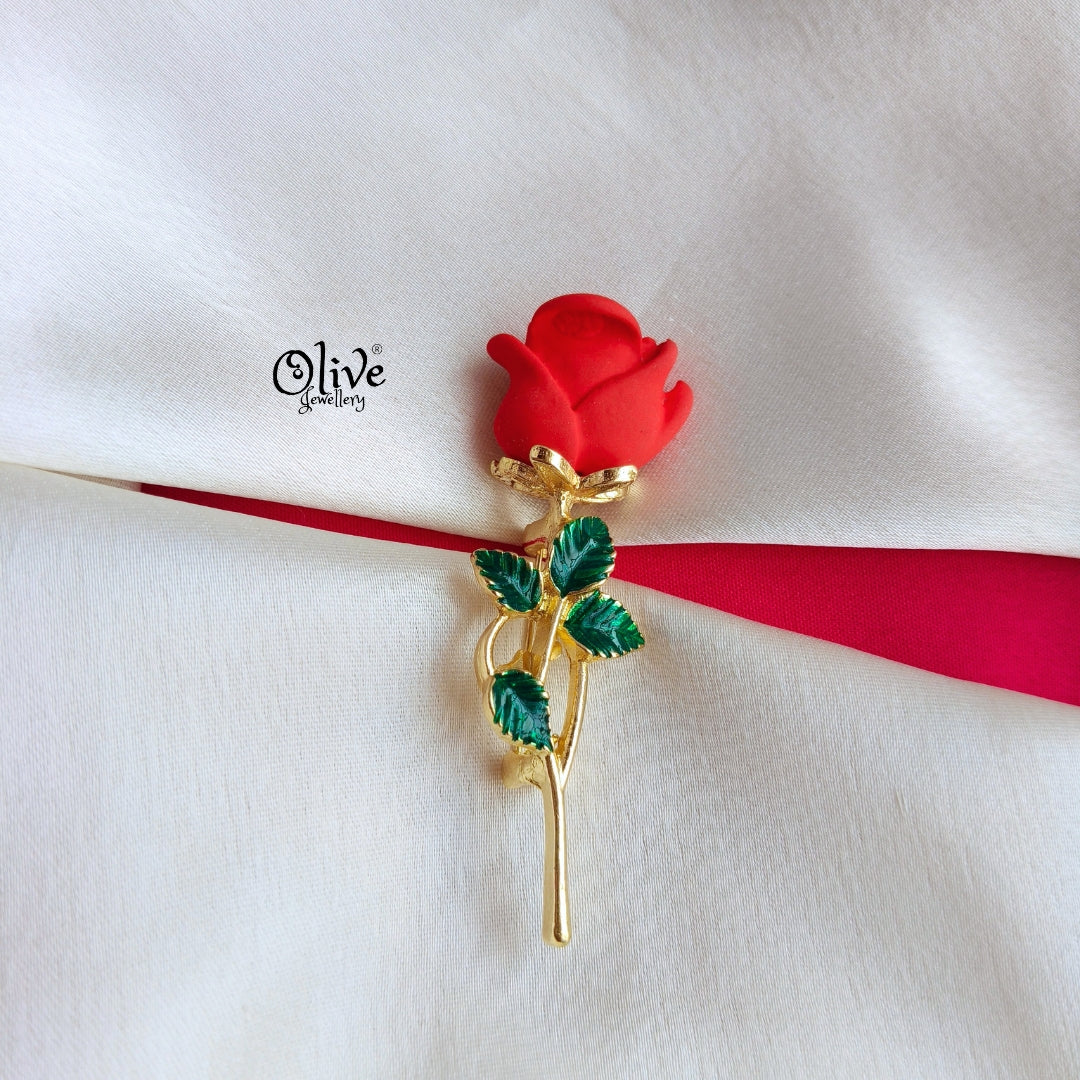 Red Rose Flower Brooch-845