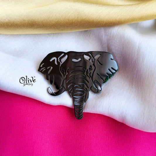 Black Elephant Head Brooch