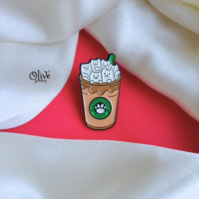 Catpuccino Coffee Brooch