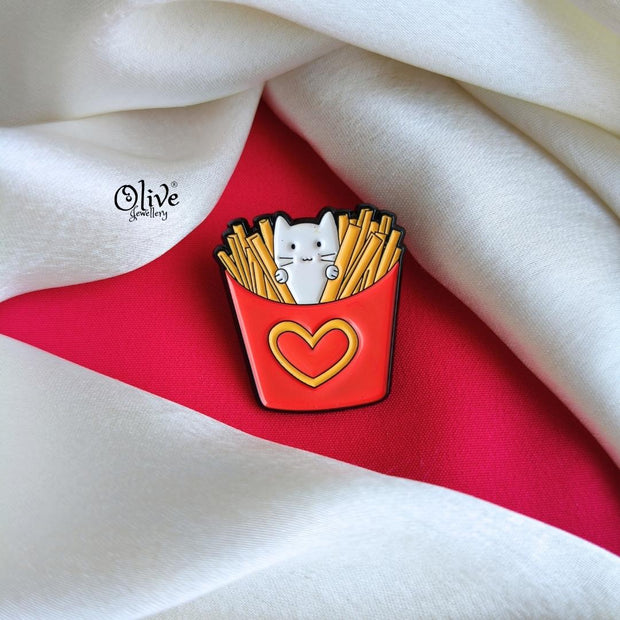 Cat In French Fries Box-Brooch