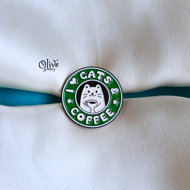 Cats & Coffee Brooch