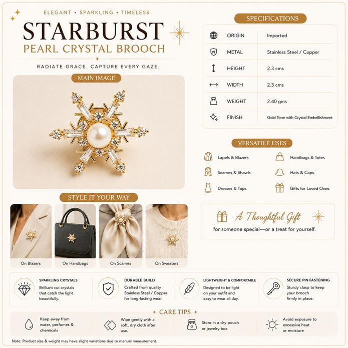 Starburst Pearl Crystal Brooch