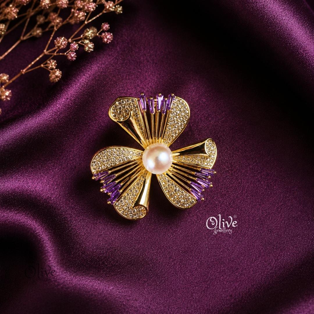 Elegant Purple Crystal  Flower Brooch
