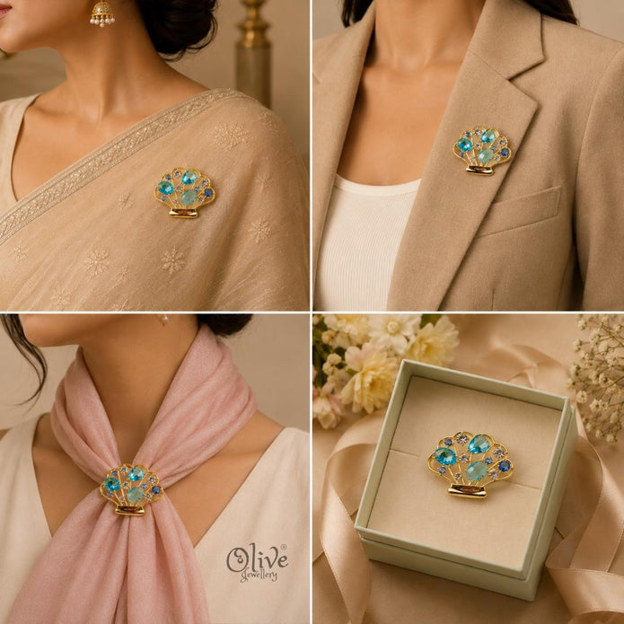 Seashell Crystal Brooch