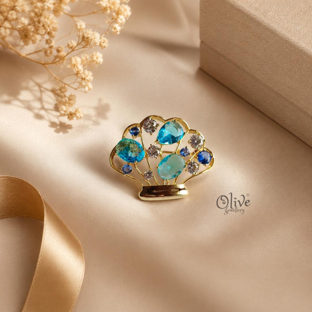 Seashell Crystal Brooch
