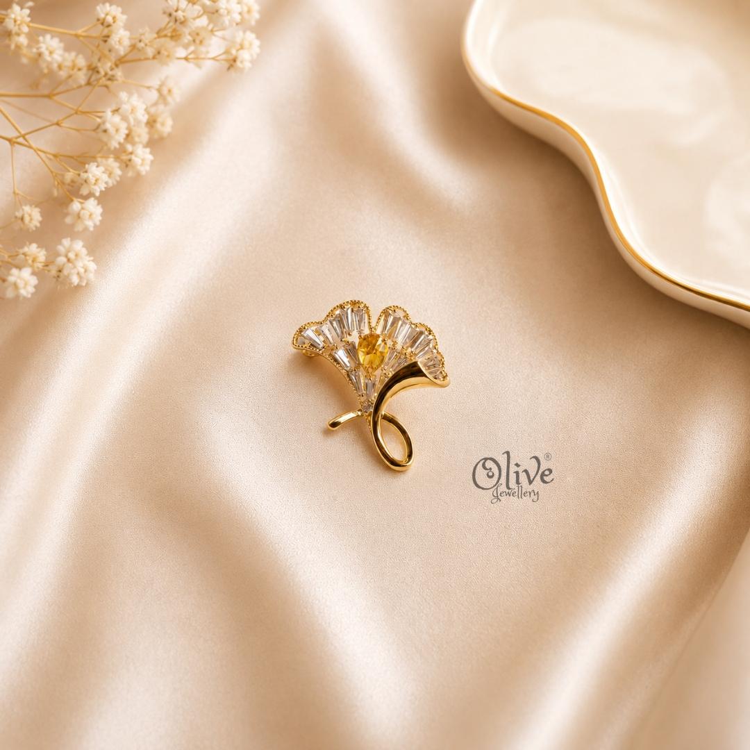 Ginkgo Leaf Crystal Brooch