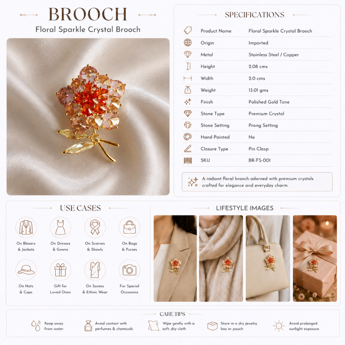 Floral Sparkle crystal  Brooch