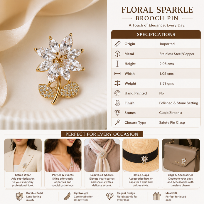 Crystal  Floral  Brooch