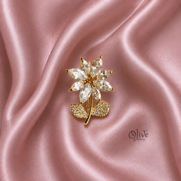 Crystal  Floral  Brooch