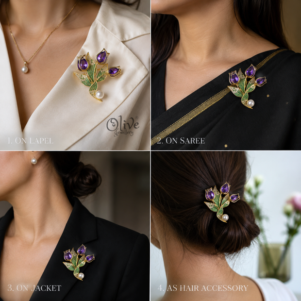 Royal Amethyst Floral Brooch