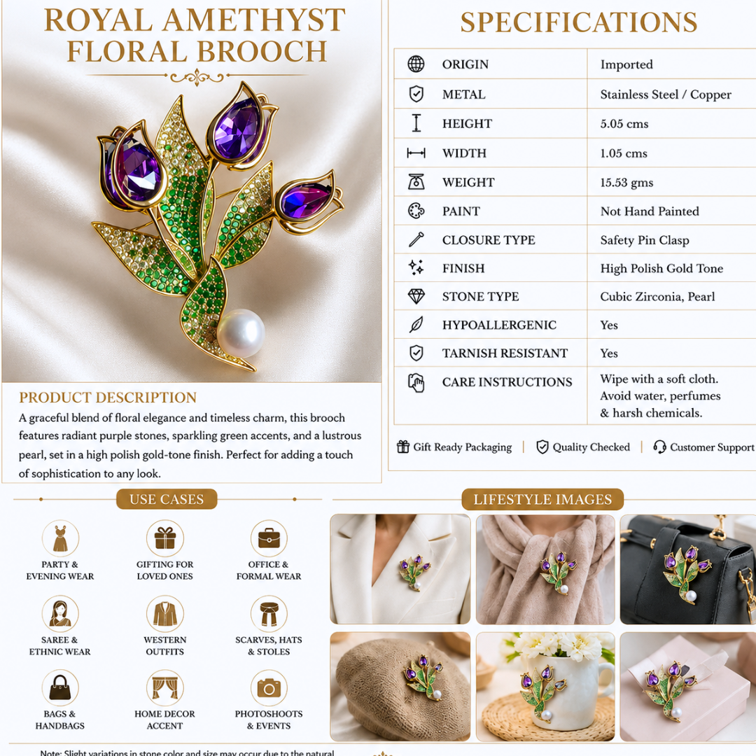 Royal Amethyst Floral Brooch