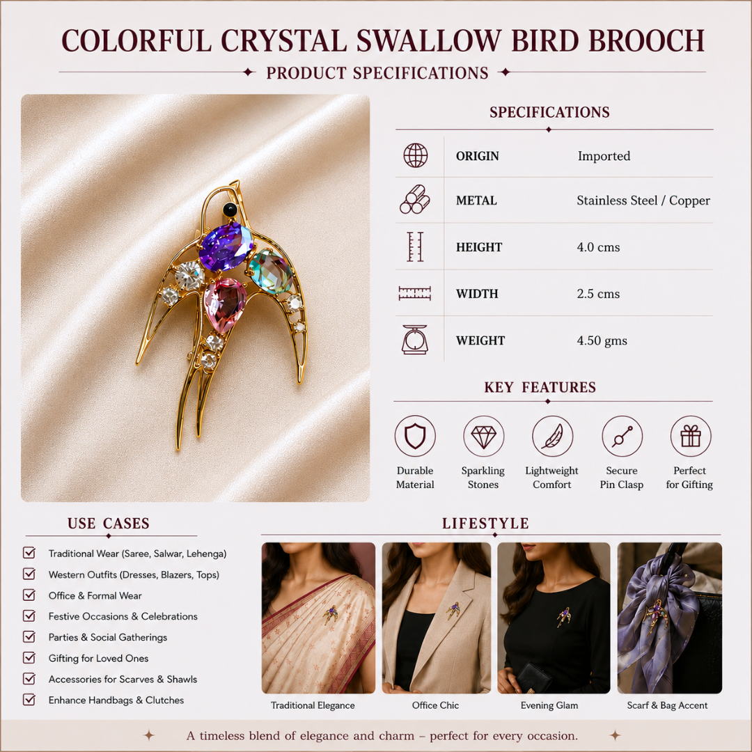 Colorfull swallow Bird Brooch