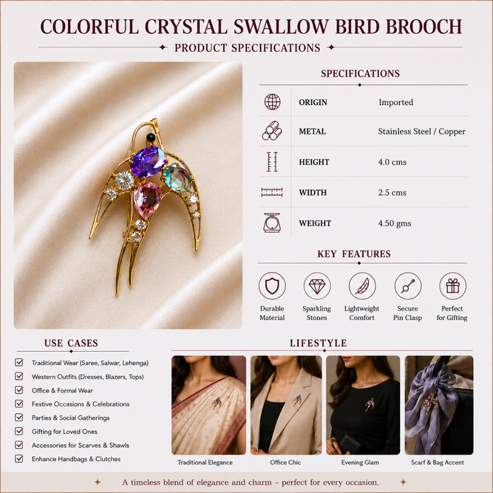 Colorfull swallow Bird Brooch