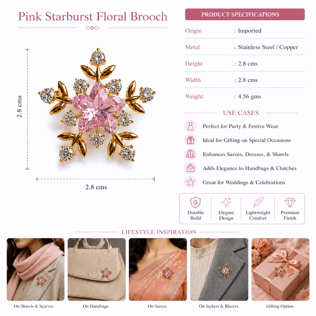 Pink Starburst Floral Brooch