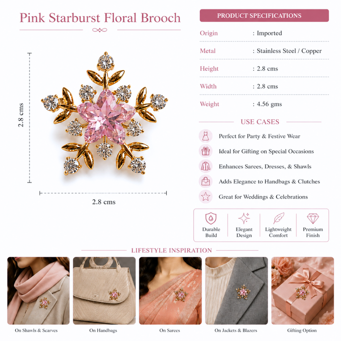 Pink Starburst Floral Brooch