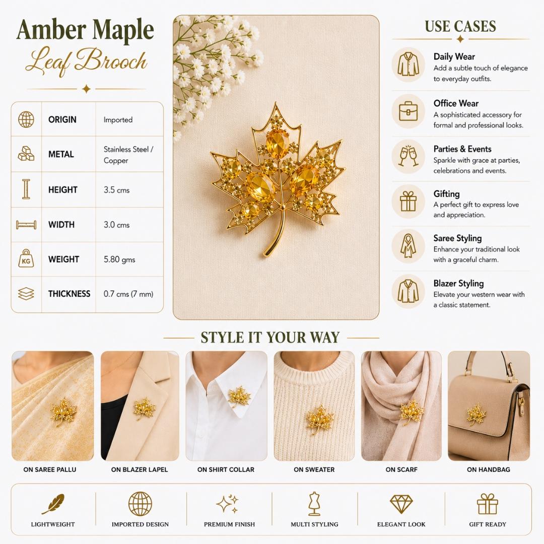Amber  Maple Leaf Brooch