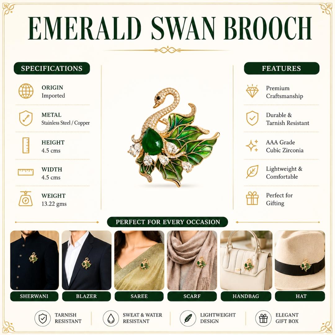 Emerald Swan Brooch
