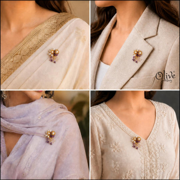 Floral Pearl & Amethyst Brooch