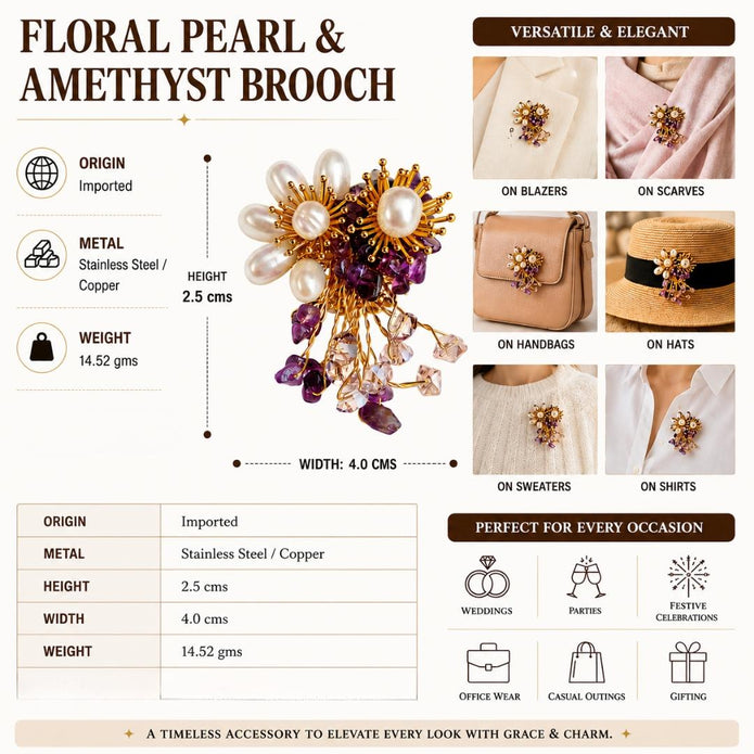 Floral Pearl & Amethyst Brooch