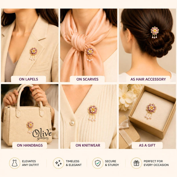 Lavender Pearl Flower  Brooch
