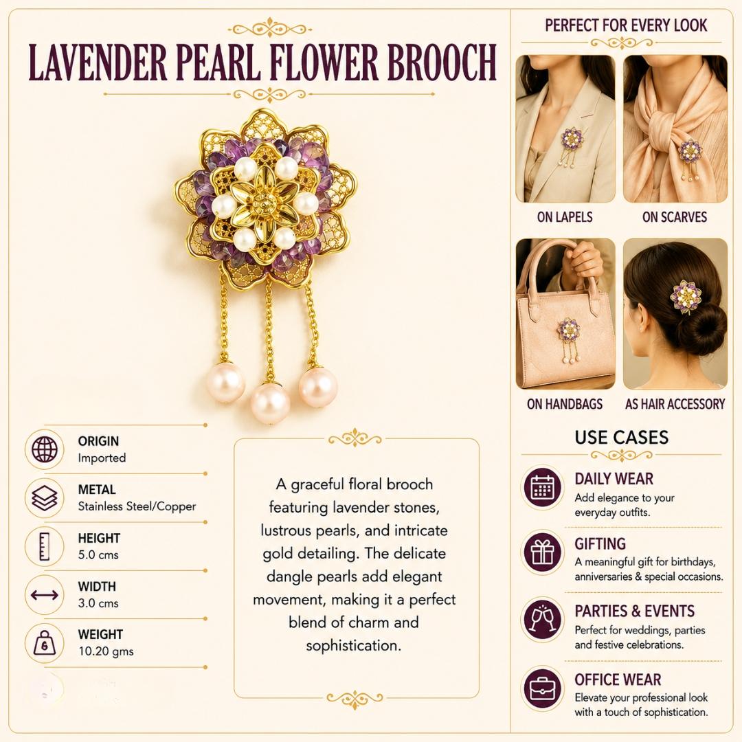 Lavender Pearl Flower  Brooch