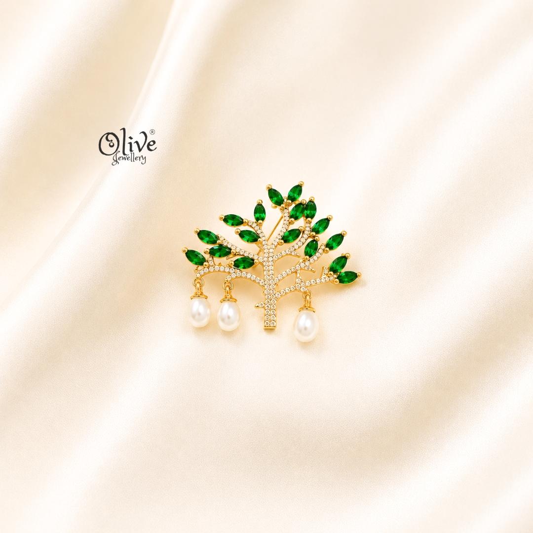 Emerald Leaf Tree Brooch
