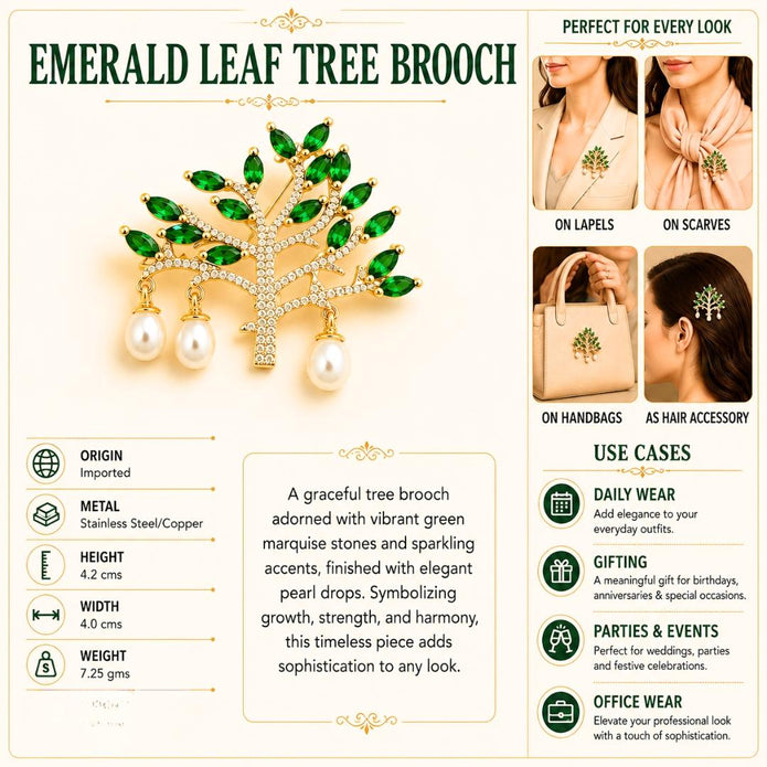 Emerald Leaf Tree Brooch