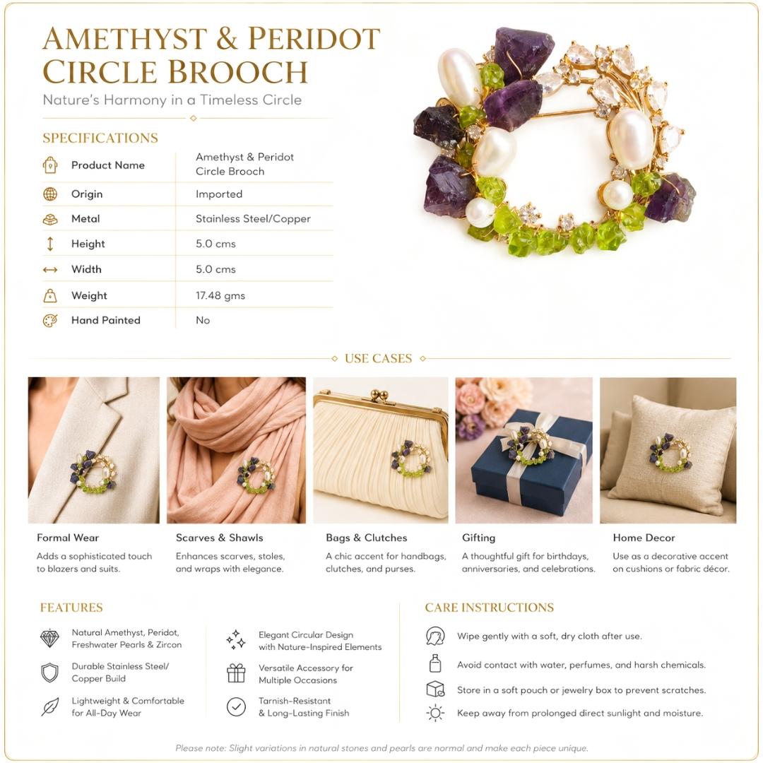 Amethyst & Peridot Circle Brooch