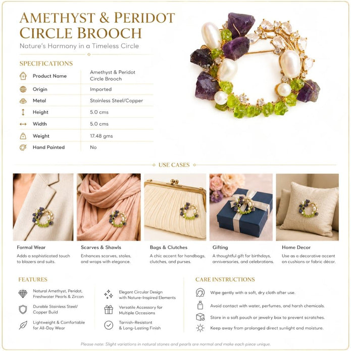 Amethyst & Peridot Circle Brooch