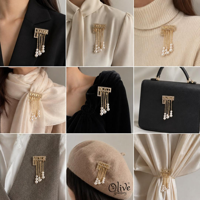 Cascade Pearl Tassel Brooch