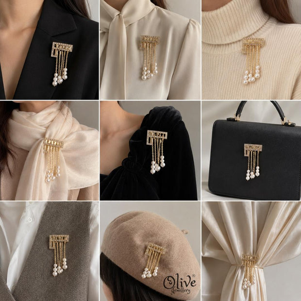 Cascade Pearl Tassel Brooch