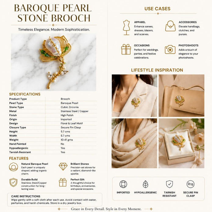 Baroque Pearl Stone Brooch