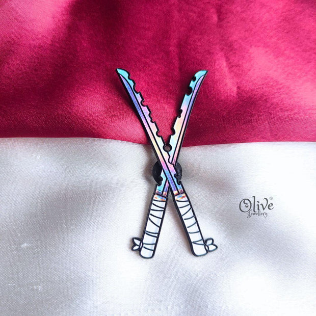 Dual Blade Iridescent Enamel Pin