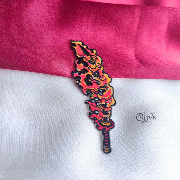 Flaming Katana Enamel Pin