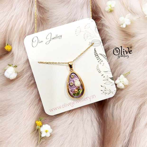 Enamel Pendants - Drop White Rose
