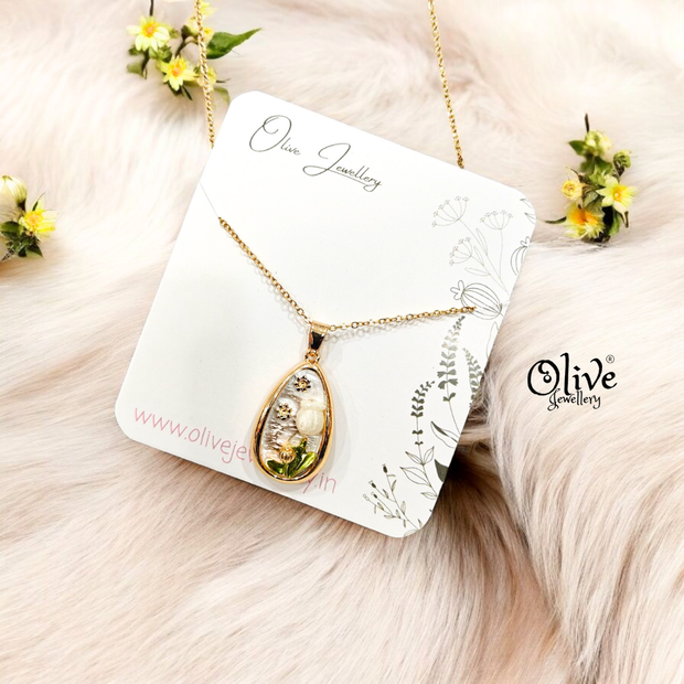 Enamel Pendants - Drop White Rose