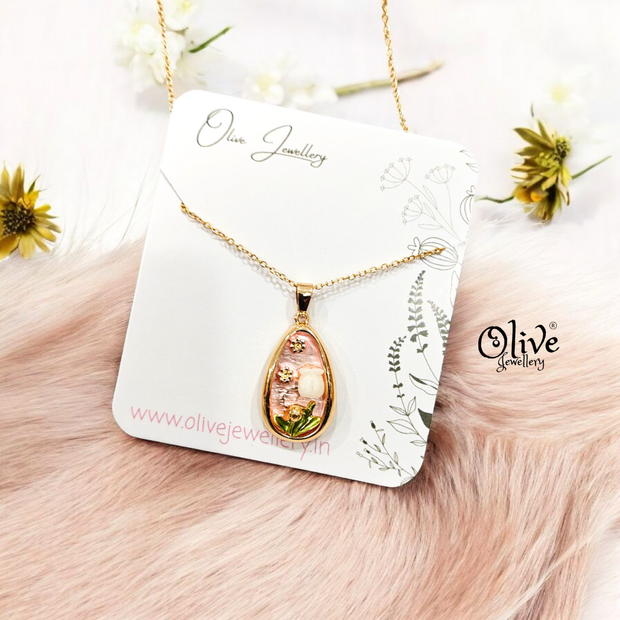 Enamel Pendants - Drop White Rose