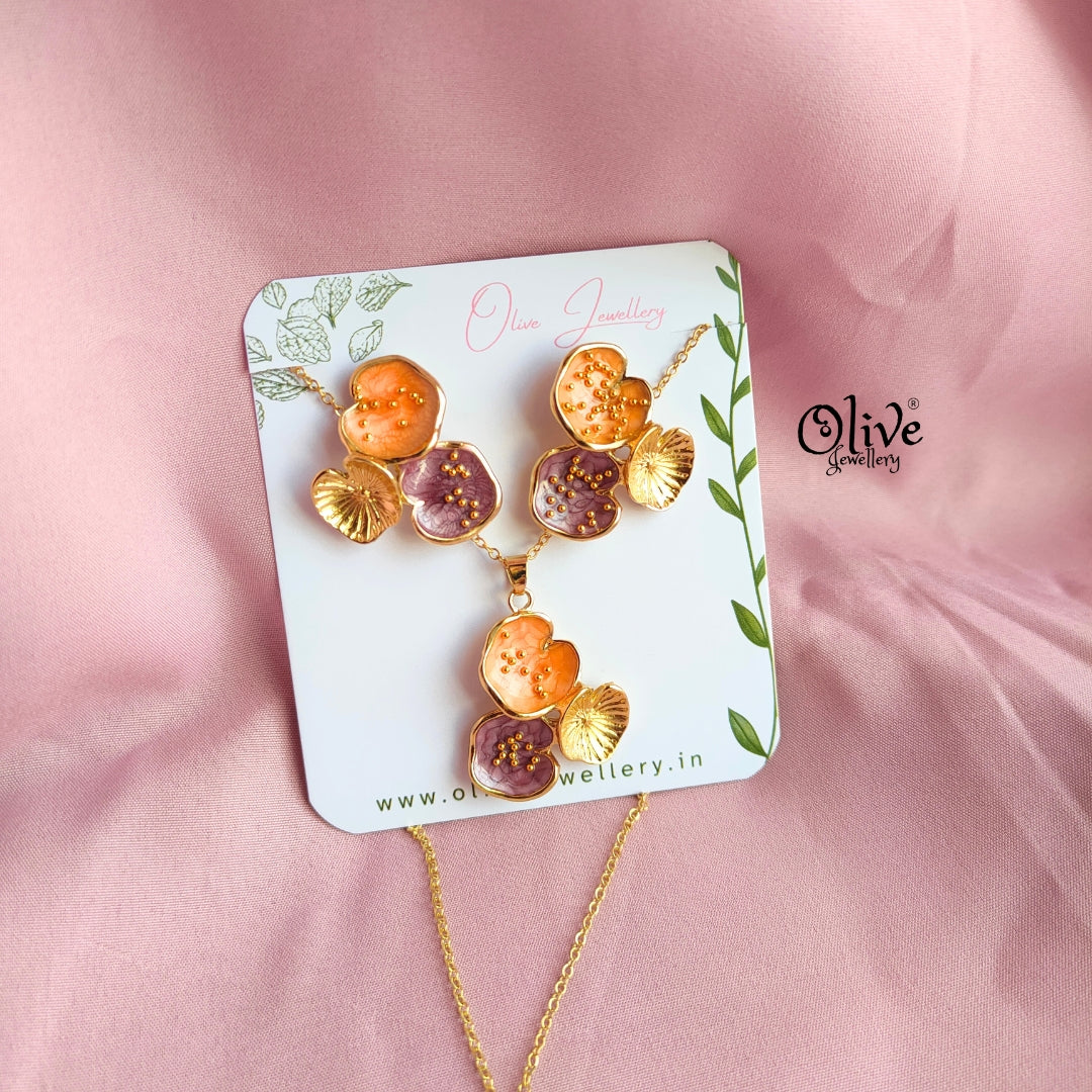 Enamel Pendants -107 - Pendent with Earrings (Combo Set)