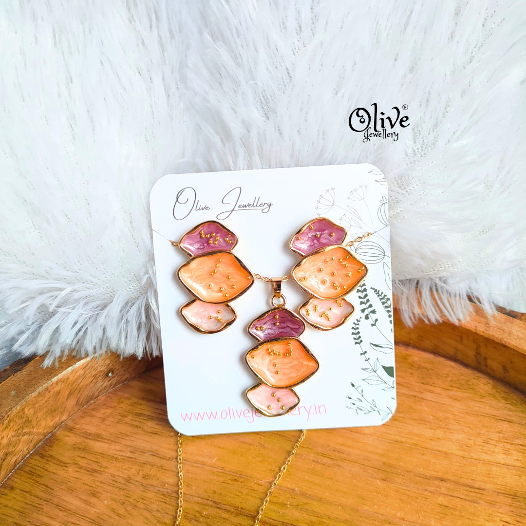 Enamel Pendent - 118 - Pendent with Earrings (Combo Set)