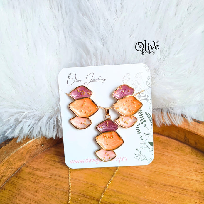 Enamel Pendent - 118 - Pendent with Earrings (Combo Set)