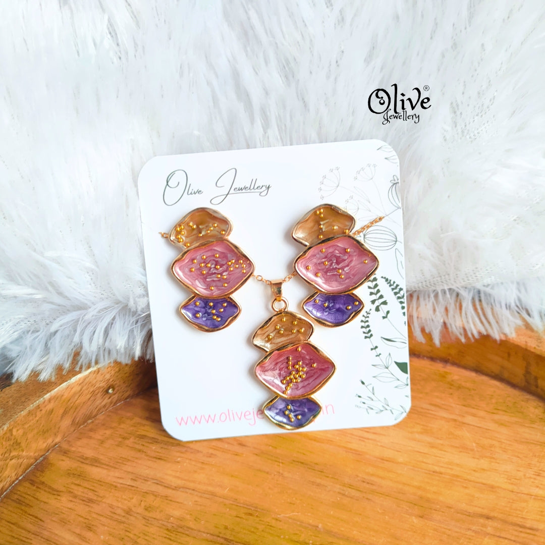 Enamel Pendent - 118 - Pendent with Earrings (Combo Set)